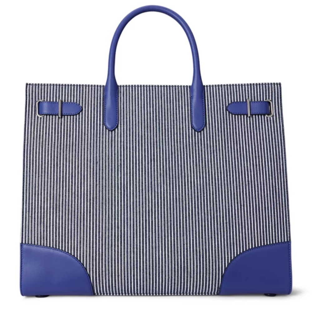 NWT Ralph Lauren Striped Canvas Large Devyn Tote Bag with dustbag
